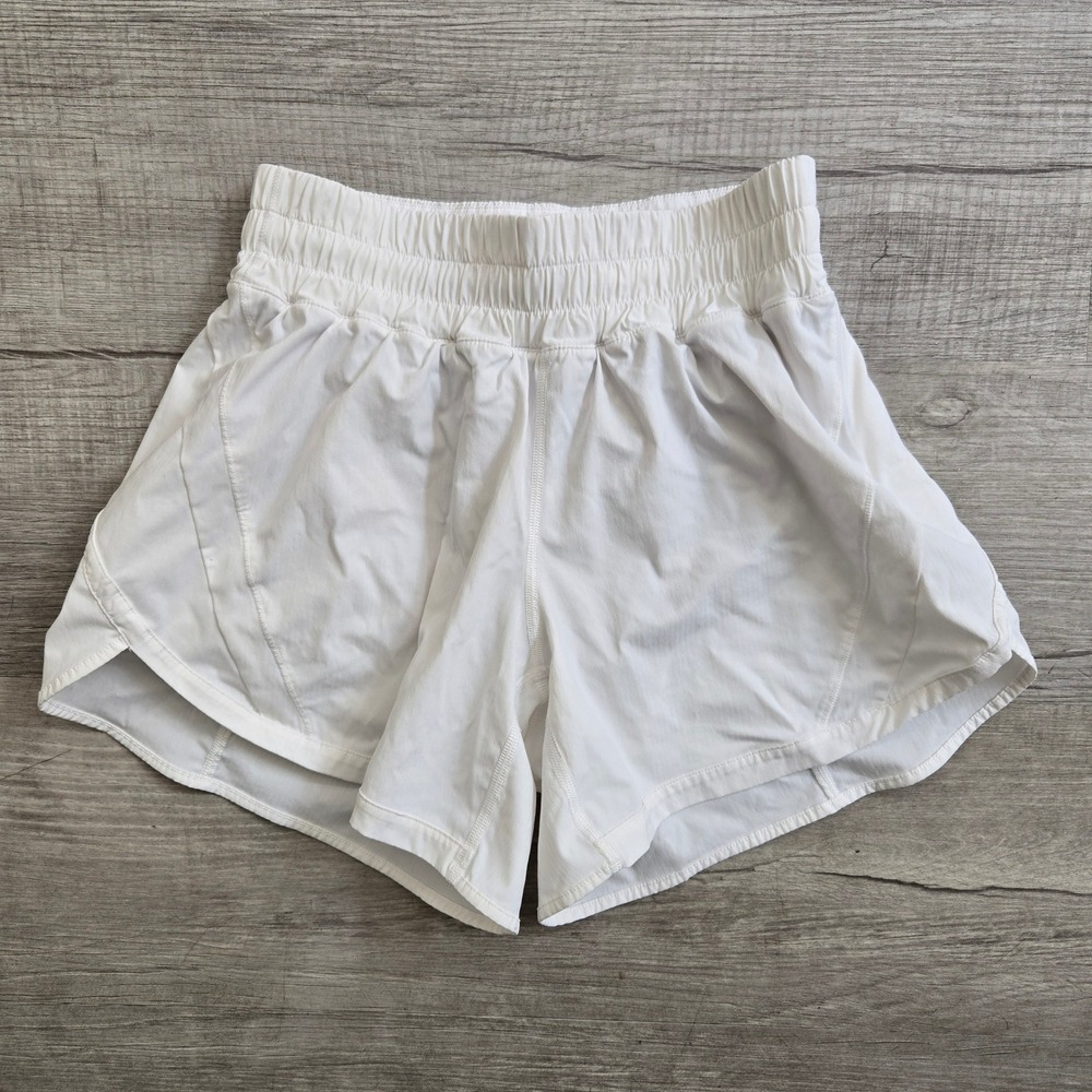 Lululemon Track That Shorts Women 6 White High Rise Smocked Waist Running Gym - Picture 1 of 9
